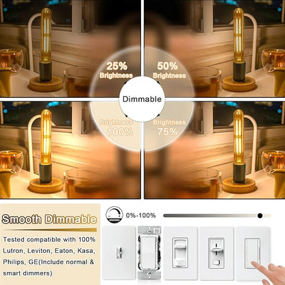 7.3 Inch E26 Led Bulb 6W Dimmable, 2700k Soft White Edison Bulbs 800LM, Equal 80 Watt Tubular T10 T9 Long Clear Glass Light Bulb for Rustic Pendant Pipe Wall Sconces Chandeliers - 6Pack