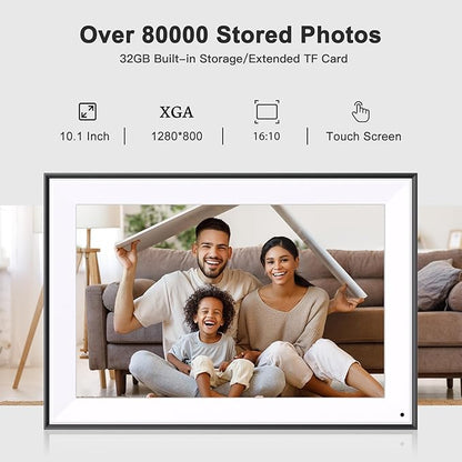 Digital Picture Frame 10.1-inch Digital-Photo-Frame - IPS Touch Screen Digital Frame, 32GB, Auto-Rotate, Light Sensor, Easy Setup to Share Photos/Videos via APP Email, Gift for Family Friends