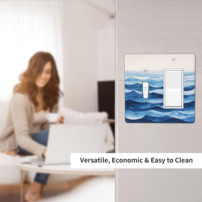 Outlet Covers Blue Watercolor Textured Abstract Ocean Wave 1 Toggle 1 Rocker Combo Light Switch Cover Plate Decorative Switch Plate Covers Electrical Wall Plate for Bedroom living Room Decor