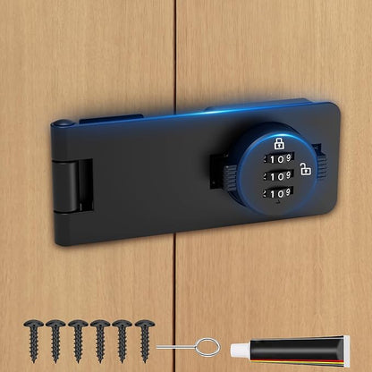 Keyless Cabinet Combination Lock, 3-Digit Password Twist Knob Hasp Latch for Doors, Cabinets, Drawers, Barn Door, Bathroom, Outdoor, Closet, Fence, Durable Zinc Alloy, (Black, 2 Pack)