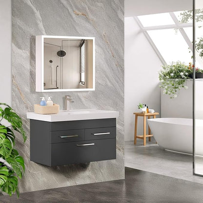 VINGLI Lighted Medicine Cabinet with Mirror Bathroom Mirror Medicine Cabinet Wall Mounted with Storage LED Lights Charging Station Defogger Modern Bathroom Mirrors for over Sink with Storage (32"*28")