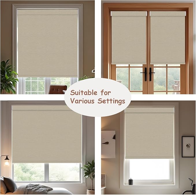 Motorized Roller Blinds with Remote, 100% Blackout Automatic Roller Shades for Bedroom, Bathroom, and Living Room, Customized Size, Golden Autumn Beige