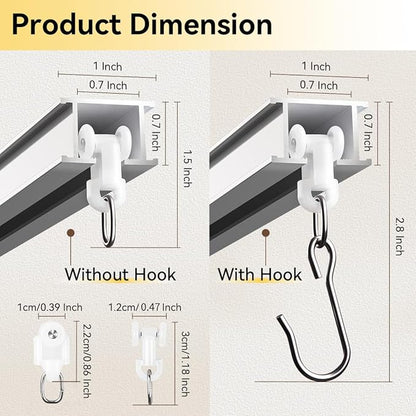 Curtain Track, Ceiling Curtain Track for Room Divider, Ceiling Mount Rail Set with Roller Hooks, White, 18ft - 24ft