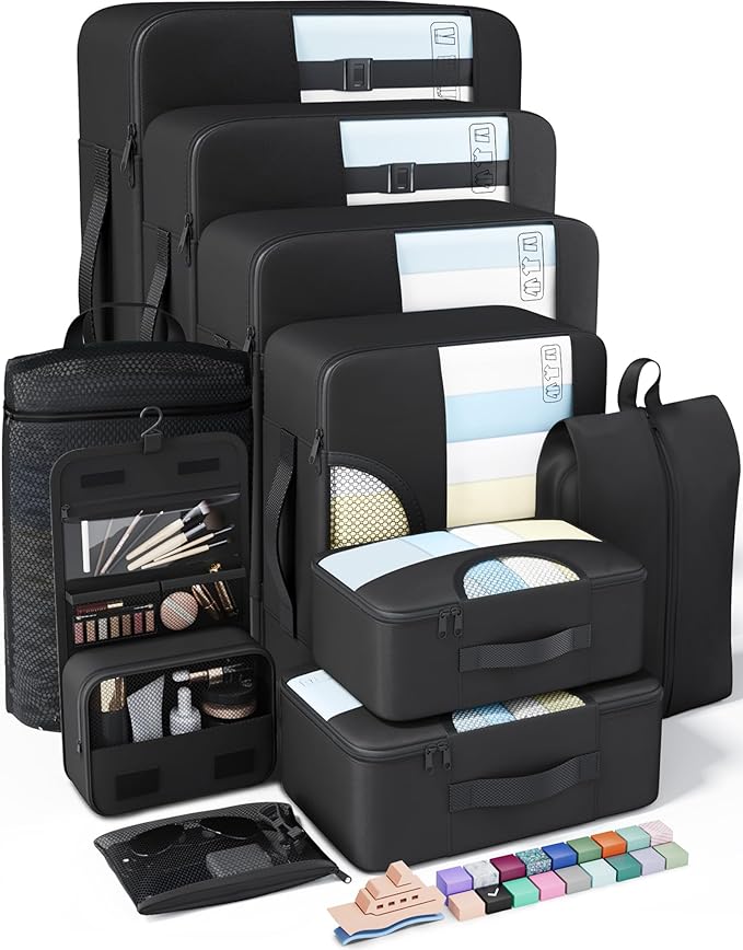 Veken 10 Set Packing Cubes for Travel Essentials, Suitcase Organizer Bags in 4 Sizes, Carry-On Luggage Accessories with Laundry & Toiletry Bag, Airplane Must-Have, Road Trip & Camping, Gifts for Men