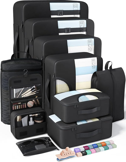 Veken 10 Set Packing Cubes for Travel Essentials, Suitcase Organizer Bags in 4 Sizes, Carry-On Luggage Accessories with Laundry & Toiletry Bag, Airplane Must-Have, Road Trip & Camping, Gifts for Men