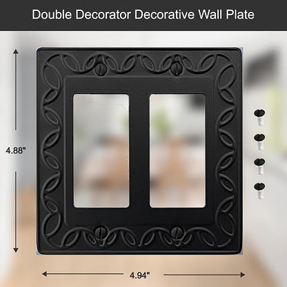Double Decorator Light Switch Cover NovaBloom Metal Wall Plate, 2-Pack Black 2 Gang Double Rocker, for Receptacle Dimmer GFCI Outlet Switch Cover Decorative Wallplate, Durable