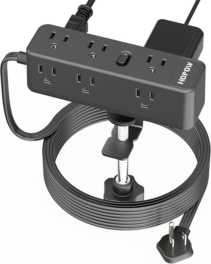 Desk Clamp Power Strip 15FT, Desktop Edge Mount Charging Station with 9 AC Outlets, 1700J Under Desk Surge Protector, Fit 2.75" Tabletop, Extension Cord for Home Office, Black