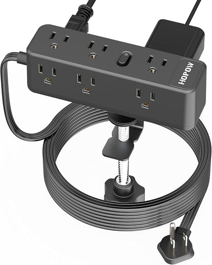 Desk Clamp Power Strip 15FT, Desktop Edge Mount Charging Station with 9 AC Outlets, 1700J Under Desk Surge Protector, Fit 2.75" Tabletop, Extension Cord for Home Office, Black