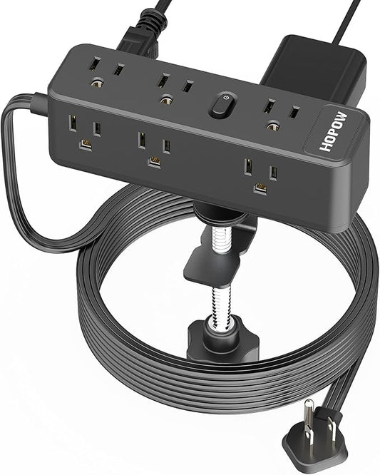 Desk Clamp Power Strip 15FT, Desktop Edge Mount Charging Station with 9 AC Outlets, 1700J Under Desk Surge Protector, Fit 2.75" Tabletop, Extension Cord for Home Office, Black