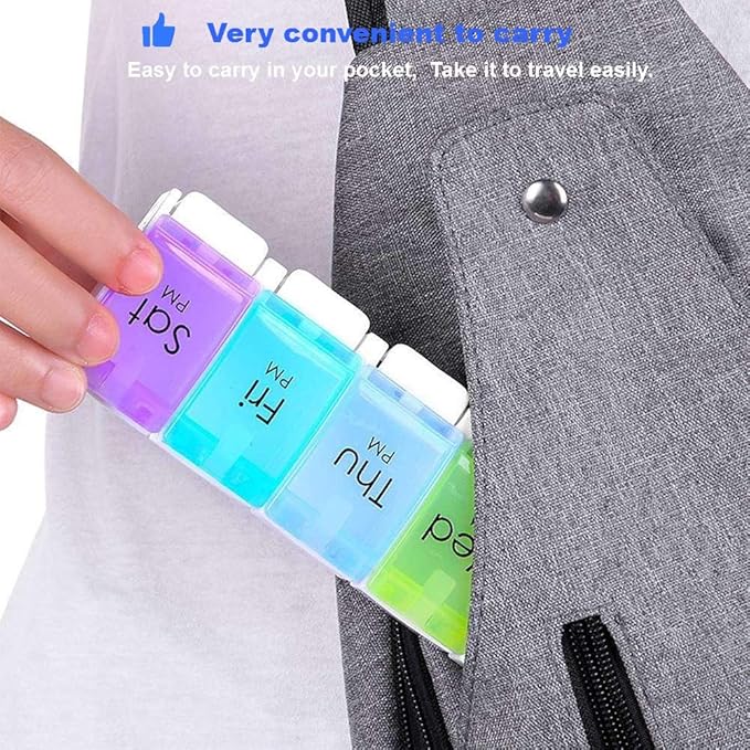 7 Day AM PM Pill Organizer, Moisture-Proof Design and Large Compartments to Hold Vitamins,Fish Oil,Supplements, Weekly Pill Box/Cases, Daily Medicine Dispenser (14 Compartments No Alarm)