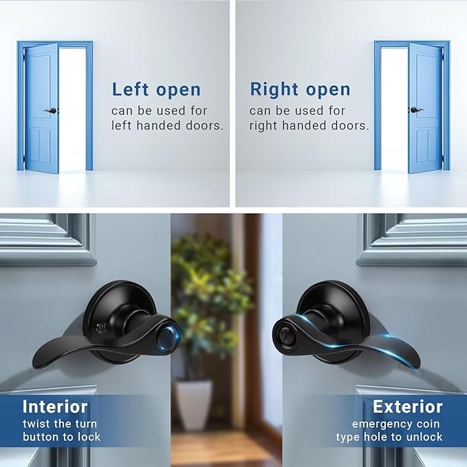 Knobonly 3 Pack Matte Black Door Lever Privacy Door Handles, Zinc Alloy Door Handle Interior, Keyless Lock for Bedroom or Bathroom