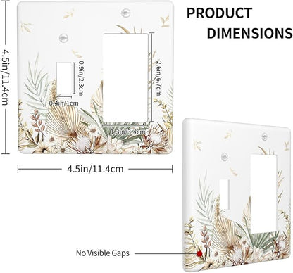 Outlet Covers Boho Leaves Watercolor Tan Leaf Floral Plant 1 Toggle 1 Rocker Combination Decorative Wall Plate Light Switch Cover Plate Electrical Switch Plates for Bedroom Home Decor