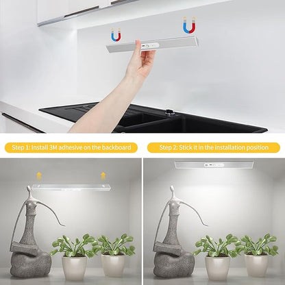 60 LED Under Cabinet Lighting Wireless with Remote and Motion Sensor Indoor,2000 mAh Rechargeable Closet Lights with 3 CCT and Dimmable,Under Counter Light for Kitchen,Stairways(2 Pack,12inch)