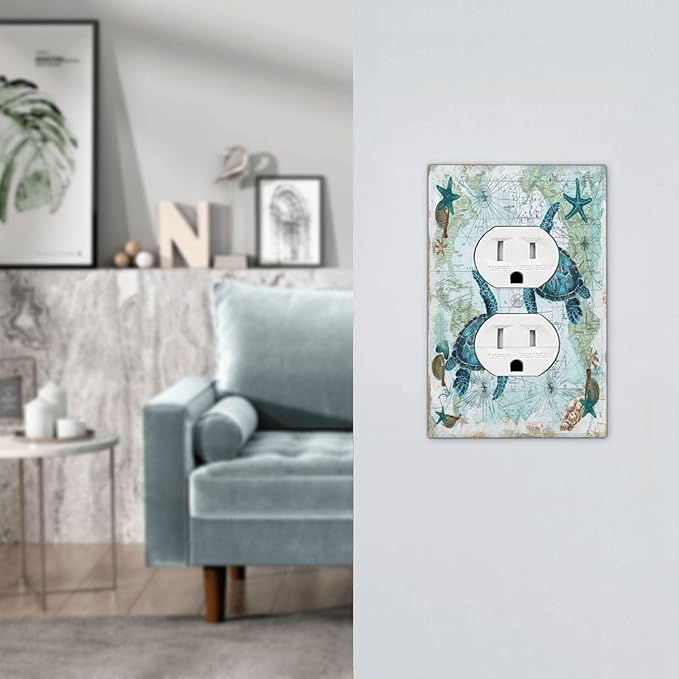 Outlet Covers Nautical Green Sea Turtles Beach Blue Ocean 1 Gang Duplex Light Switch Cover Decorative Switch Plates Electrical Receptacle Faceplate Wall Plate For Bathroom Kids Room