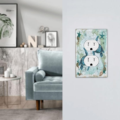 Outlet Covers Nautical Green Sea Turtles Beach Blue Ocean 1 Gang Duplex Light Switch Cover Decorative Switch Plates Electrical Receptacle Faceplate Wall Plate For Bathroom Kids Room