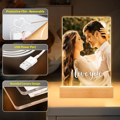 Custom Picture Frames with Photo, Personalized Photo Frame with Night Light, Customized Picture Frame, Personalized Anniversary Valentines Day Gifts for Women Men Girlfriend Boyfriend Her Him
