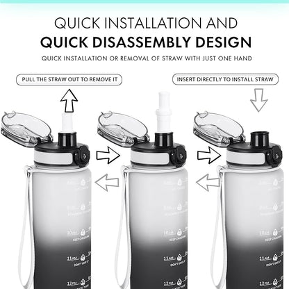32oz Water Bottle with Time Marker, Motivational Drinking Bottle with Strap, BPA-Free Leak-Proof, Encouraging Water Bottle Time to Drink Water for Gym School Office Travel