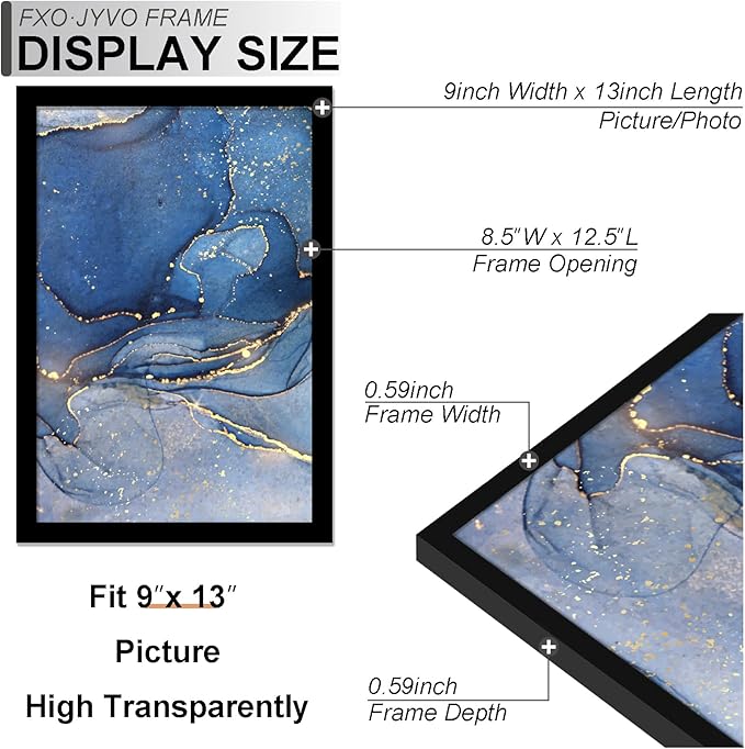 9x13 Picture Frame Set of 3, Black Frame for 9 x 13 Inch Picture Poster Photo, Light Weight and High Transparent 9 by 13 Frame for Wall - 3 Pack/Black/9"x13"