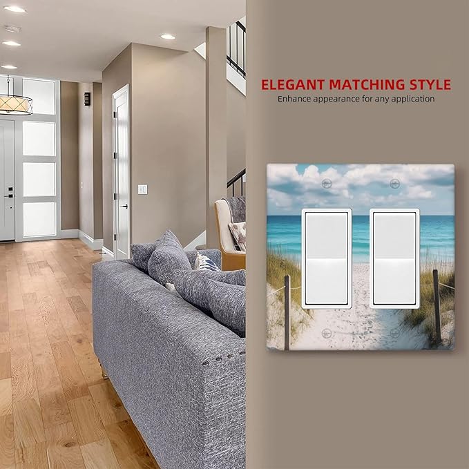 Decorative Outlet Covers Coastal Beach Ocean Seaside View 2 Gang Light Switch Cover Plate Double Rocker Wall Plates for Electrical Outlets Switch Plate Covers for Bedroom Home Decor
