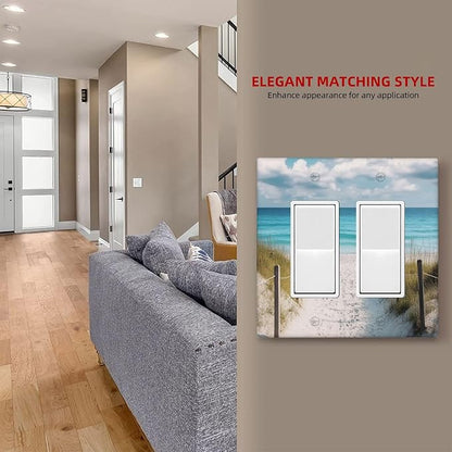 Decorative Outlet Covers Coastal Beach Ocean Seaside View 2 Gang Light Switch Cover Plate Double Rocker Wall Plates for Electrical Outlets Switch Plate Covers for Bedroom Home Decor