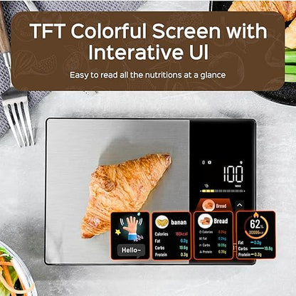 Smart Nutrition Food Scale with App Sync, Tracks 23 Nutrients (Calories Carbs Protein Fat), Digital Kitchen Scale for Weight Loss & Meal Prep, with High-Definition Touch Color Display Screen