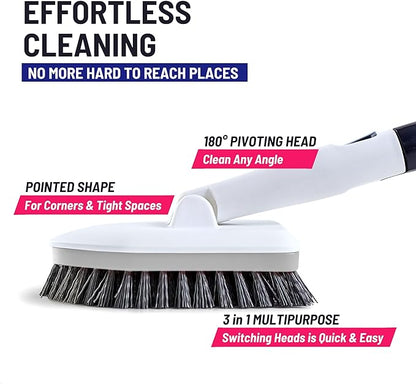 Shower Scrubber 3 in 1 Extendable Long Handle 58" Cleaning Brush - Non Scratch Shower Brush for Cleaning Bathroom Kitchen Toilet Wall Tub Tile (Gray)