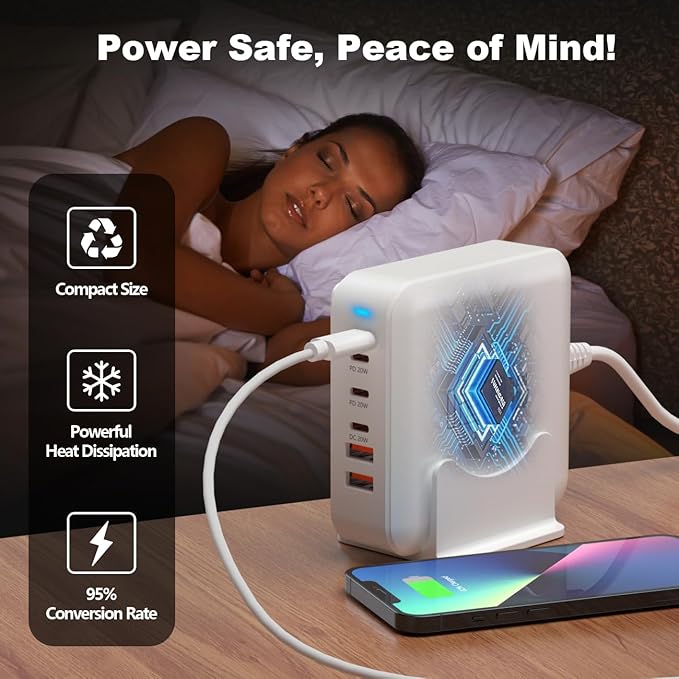 USB C Fast Charger Block, 120W 6-Port Charging Station GaN Hub Adapter, USB C Wall Multi Charger Power Strip Plug with On/Off Switch for iPad iPhone 17 16 15 14 13 12 Pro Max Galaxy S23 (White)