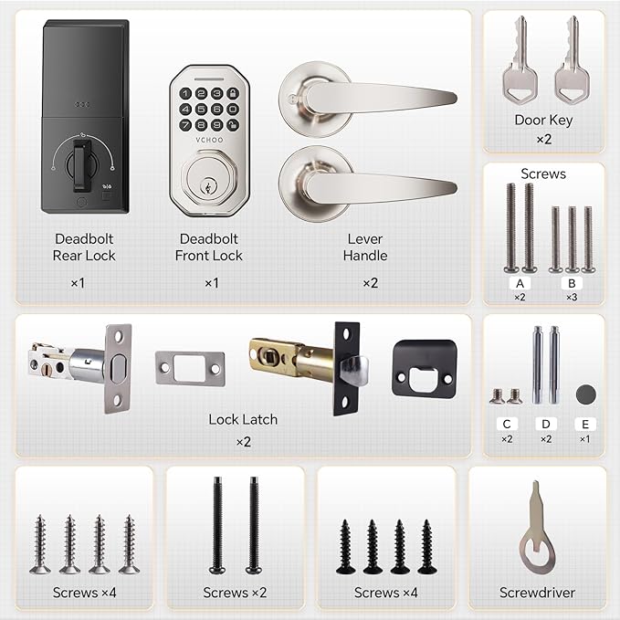 Keyless Entry Door Lock Set Smart Locks for Front Keypad Door Lock with Handle Low Battery Warning Automatic Lock One Time Password Anti Peeping Password IP54, Satin Nickel