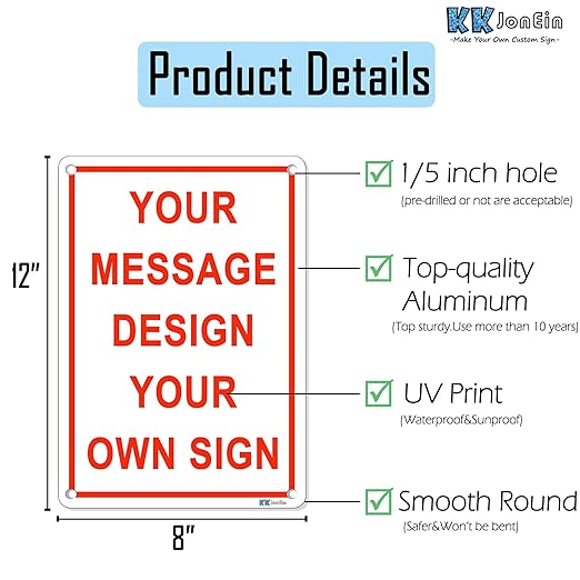 Custom Sign Outdoor Metal Vertical, Personalized Metal Sign for Parking, Gate, Delivery, Garage, Weatherproof Customized Signs for Outside, Make Your Own Signs Custom(12x8 Inches)