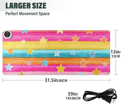 Heated Desk Pad Mouse Pad 31.5x13 Inch PU Leather Desk Mat with 3 Heat Levels Large Mouse Gaming Computer Laptop Mat Bright Rainbow Striped Stars