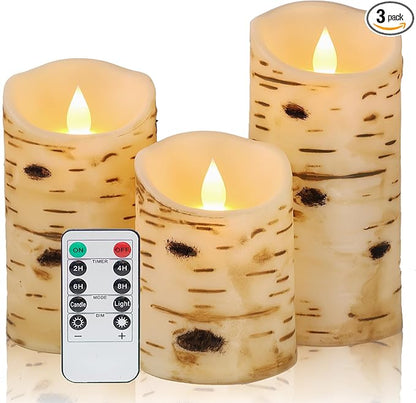 Comenzar Flameless Candles Birch Bark Candle LED Candles Home Decor H: 456" x D: 3.25" Electric Candle Faux Candles with Remote Timer Pack 3