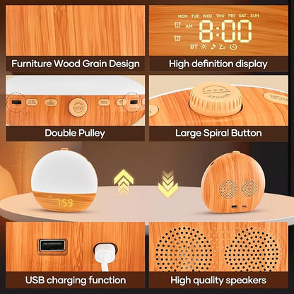 Stillstorm Sunrise Alarm Clock, Sound Machine, Wood Grain Dimmable Night Light for Heavy Sleepers, White Noise Machine for Baby, Dual Alarm Function 30 Sleep Sounds, Wake Up Light with 17 Effects
