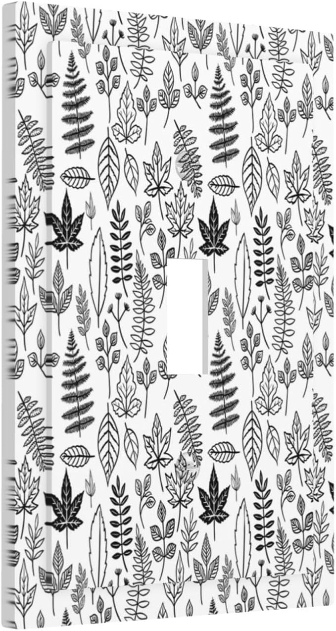 Black White Leaf Wheat Maple Leaf Plant Decorative Light Switch Cover 1 Gang Single Toggle Decorator Outlet Wall Plate Device Electrical Faceplate Switchplates for Bedroom Bathroom Decor