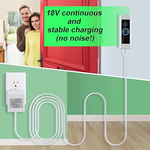 18 Volt Doorbell Transformer Power Supply for Ring Video Doorbell,Compatible with Ring,Google Nest,WYZE, Eufy,Blink Video Doorbells(𝟑𝟑𝐅𝐓 𝐄𝐱𝐭𝐞𝐧𝐬𝐢𝐨𝐧 𝐂𝐨𝐫𝐝)