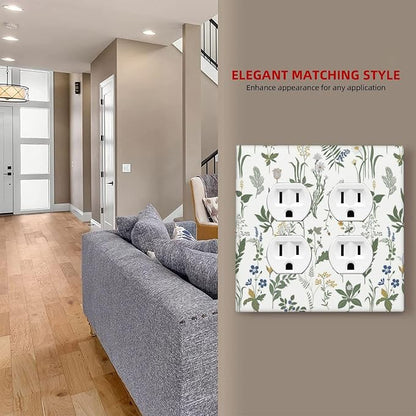Outlet Covers Floral Green Leaf Plant Flowes 2 Gang Double Duplex Decorative Light Switch Covers Electrical Wallplates Socket Faceplate For Bed Room Farmhouse Decor