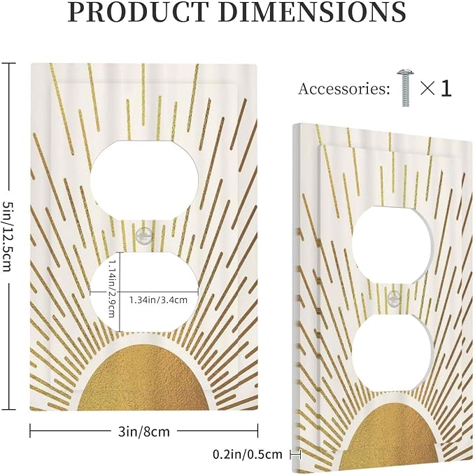 Decorative Outlet Covers Boho Mid Century Gold Sun Sunbeams 1 Gang Duplex Light Switch Cover Plate Unique Wall Plates for Electrical Outlets Switch Plate Covers for Bedroom Home Decor