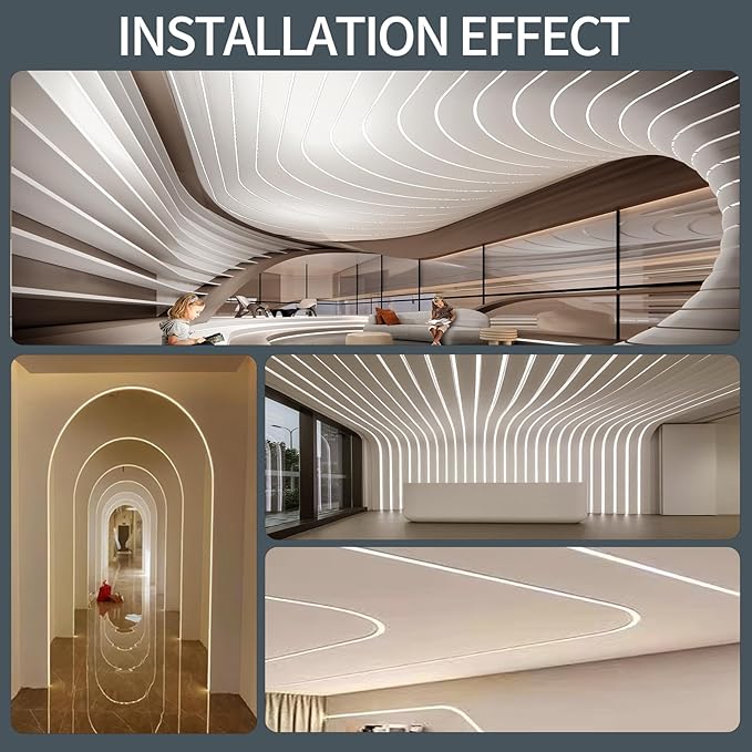 10 Pack LED Channel with Milky White Diffuser 6.6FT/2M Plaster-in Aluminum Drywall U Shaped Trimless Recessed Track for LED Strip, Flexible Led Profile 45 Degree Bendable