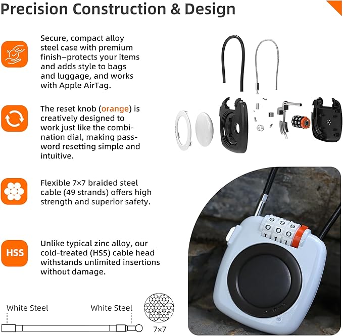 [Apple MFi Certified] iOS GPS Tracker Tag & Holder with Combination Lock, Compatible with Apple Find My, Locking AirTag Holder for Luggage, Backpack, Bag, Suitcase, Case, Kids, Travel Tracker