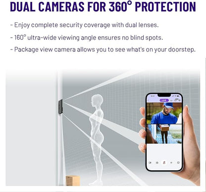 Wireless Video Doorbell w/ Smart Lock Set - Incl. Chime, Dual Cameras, 5MP 3K QHD, 2'' Screen & 32GB eMMC, Motion Detection & Real-time Alert, 2-way Audio, Door Bell and Keyless Entry Front Door Lock