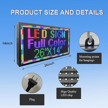 P10 Outdoor Scrolling Led Sign 27”X14” WIFI Control Full Color with High Brightness and New SMD Technology led sign Programmable for Store Business board