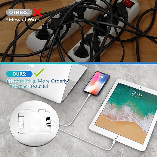 KYHSHJ Recessed Circular Floor Socket Kit with 2 * 20A Receptacle，4.8A*2 USB-A Ports ，Corrosive Resistant Hardware,Silver