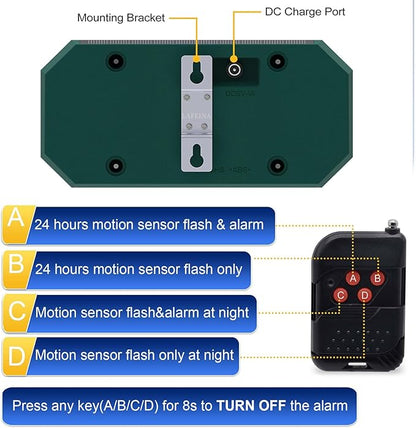 Solar Sound & Strobe Light Alarm Motion Sensor Siren, 13 Sounds & Recording, Dual Speaker 130dB Dog Barking Loud Noise Maker, Security Alert System for Home Farm Barn Villa Orchard (1 Pack)