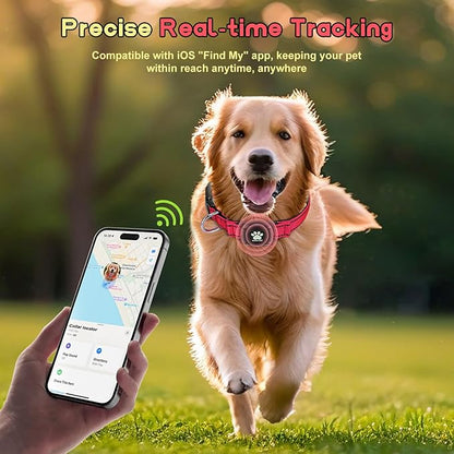 GPS Dog Collar Tracker 2-in-1,Reflective Waterproof Pet Collar,iOS-Only,No Monthly Fees,Unlimited Range,Ideal for Dog Tracking pet Tracker,for Small Medium Large Dogs(XS (10.6"-13.6"), Red)