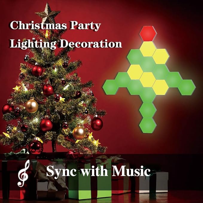 Music Sync Hexagon Lights, Vcwtty Smart LED Wall Lights 10 Pack, 13 Colors Modular Assembled RGB Wall Panels, Hex Light with USB-Power for Autism, Game Room Decor, Party
