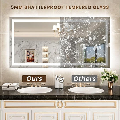 WTTY LED Bathroom Mirror 60"x30" with RGB Backlit and Front Light,Stepless Dimmable LED Mirror for Bathroom,Colored Lighted Bathroom Vanity Mirror,Anti-Fog,Memory Function,Shatter-Proof