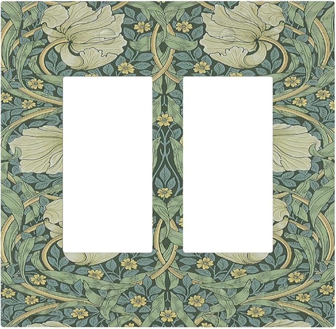 Decorative Outlet Covers Vintage Floral Plant Sage Green William Morris 2 Gang Double GFCI Rocker Electrical Wall Panels Light Switch Cover Plate for Bedroom Home Decor