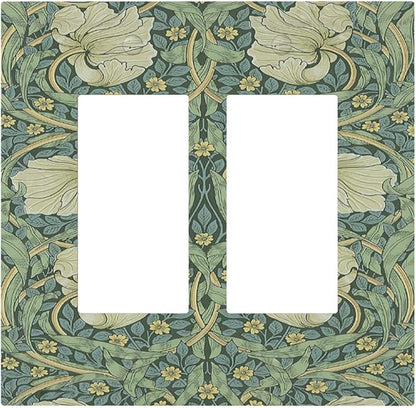 Decorative Outlet Covers Vintage Floral Plant Sage Green William Morris 2 Gang Double GFCI Rocker Electrical Wall Panels Light Switch Cover Plate for Bedroom Home Decor