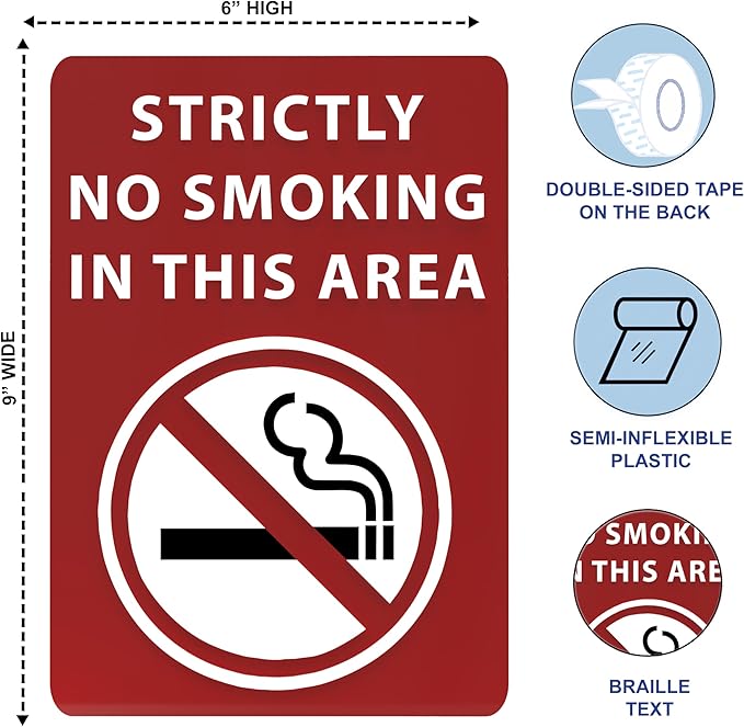 Strictly No Smoking in This Area Sign - ADA Compliant Digitally Printed Text Wall Sign - Smoke-Free Area Signs for Offices, Businesses, Hotels, and Restaurants - Vinyl 7” x 5”