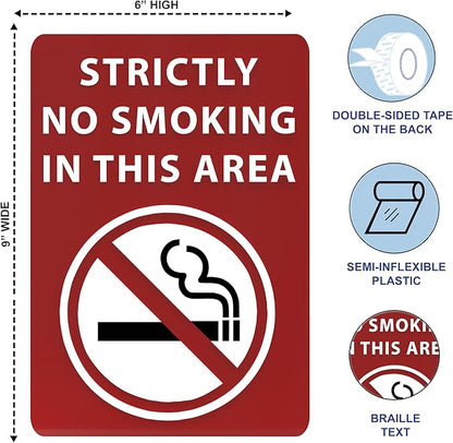 Strictly No Smoking in This Area Sign - ADA Compliant Digitally Printed Text Wall Sign - Smoke-Free Area Signs for Offices, Businesses, Hotels, and Restaurants - Vinyl 10” x 7”