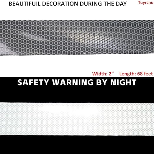 Non Fading Silver Reflective Tape 2 inch Wide, Outdoor Waterproof Safety Adhesive Stickers, High Visibility Industrial Marking Tape (68 feet)